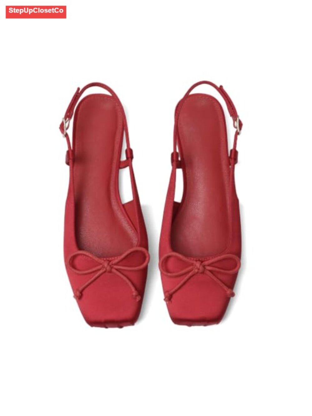 Square Toe Bow Dressy Flat Shoes with Ankle Buckles Satin
